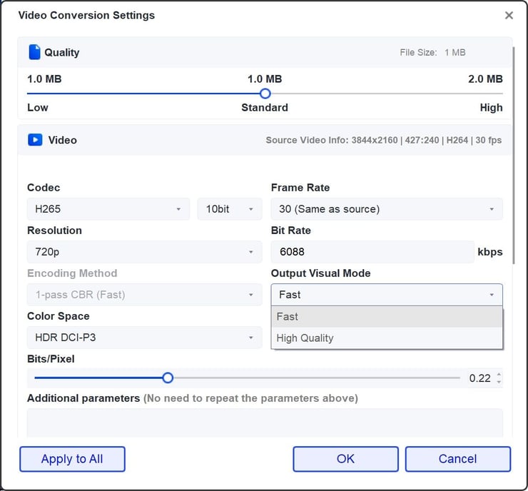 video conversion settings interface