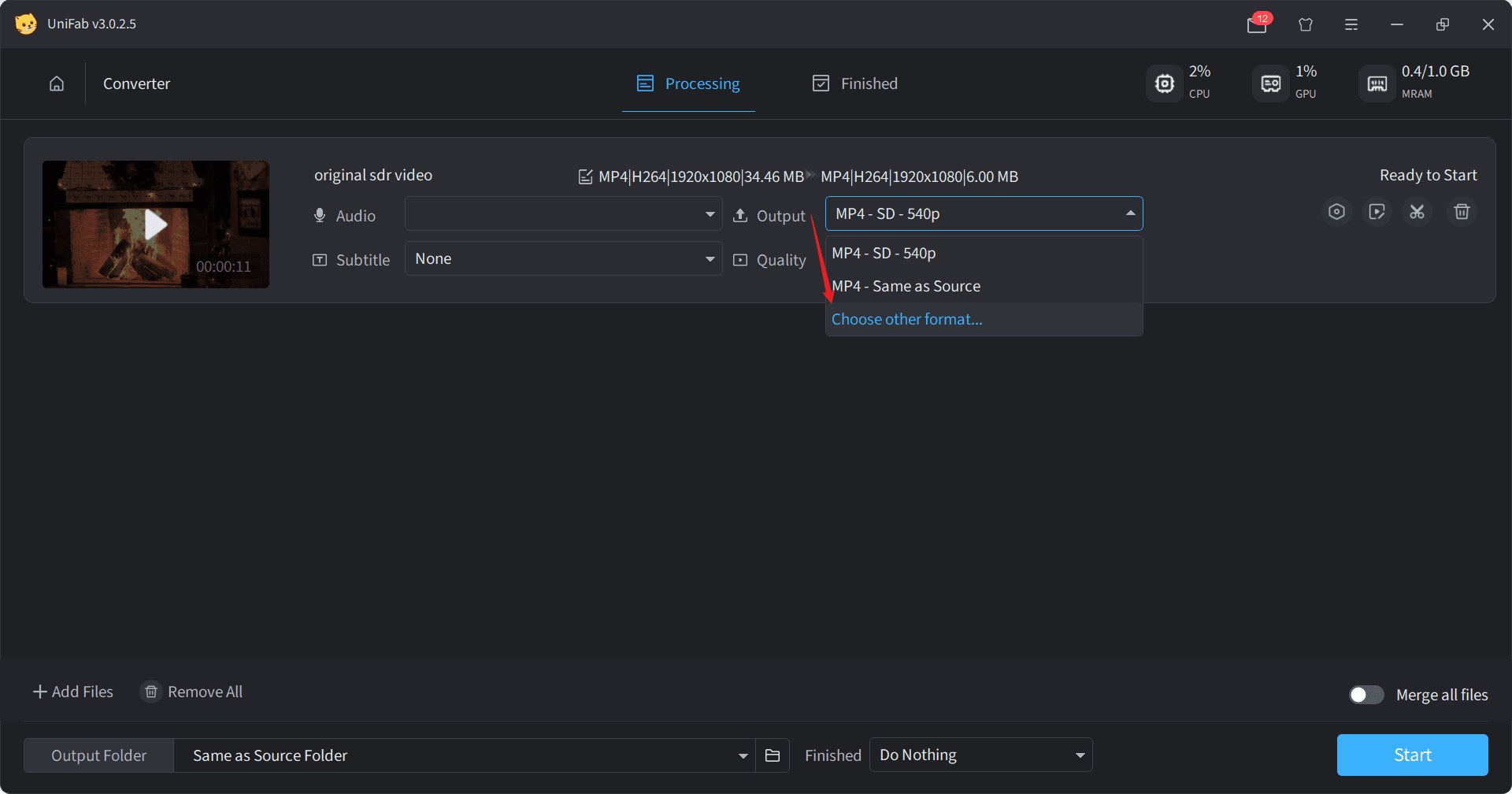 how to convert video with UniFab - step2