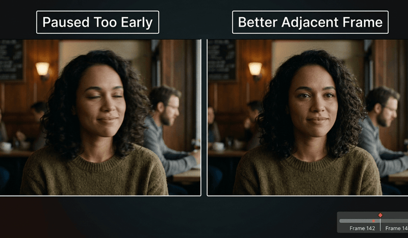 Blurry paused frame compared with a better adjacent frame