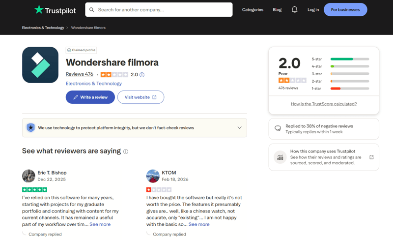 filmora reviews on trustpilot