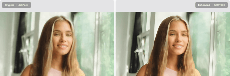 HitPaw Online Video Enhancer — 240p source vs 4× upscaled output (conservative improvement)