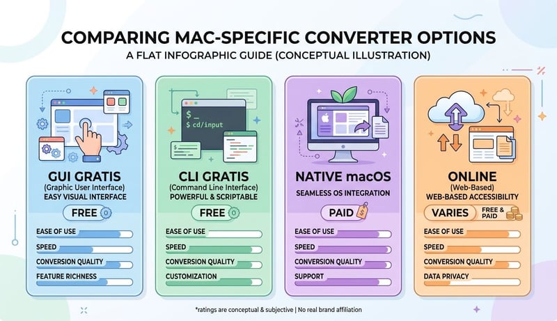 Konzept Mac-Konverter Vergleichsmatrix 4 Optionen