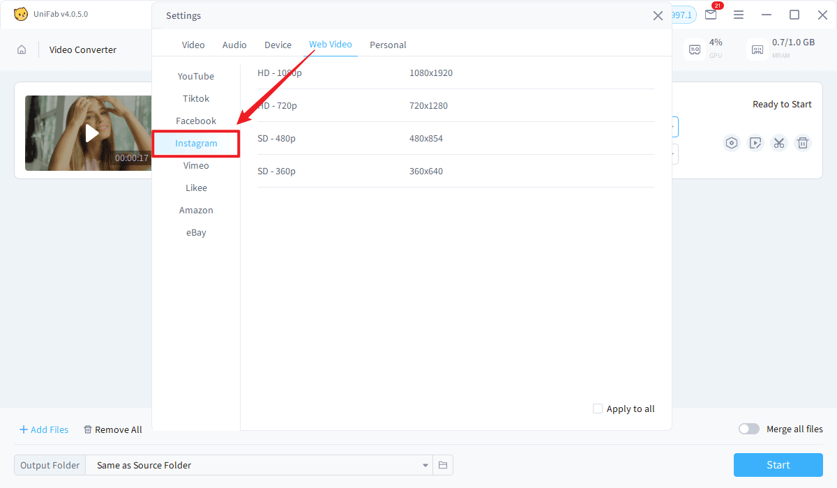 convert video for instagram