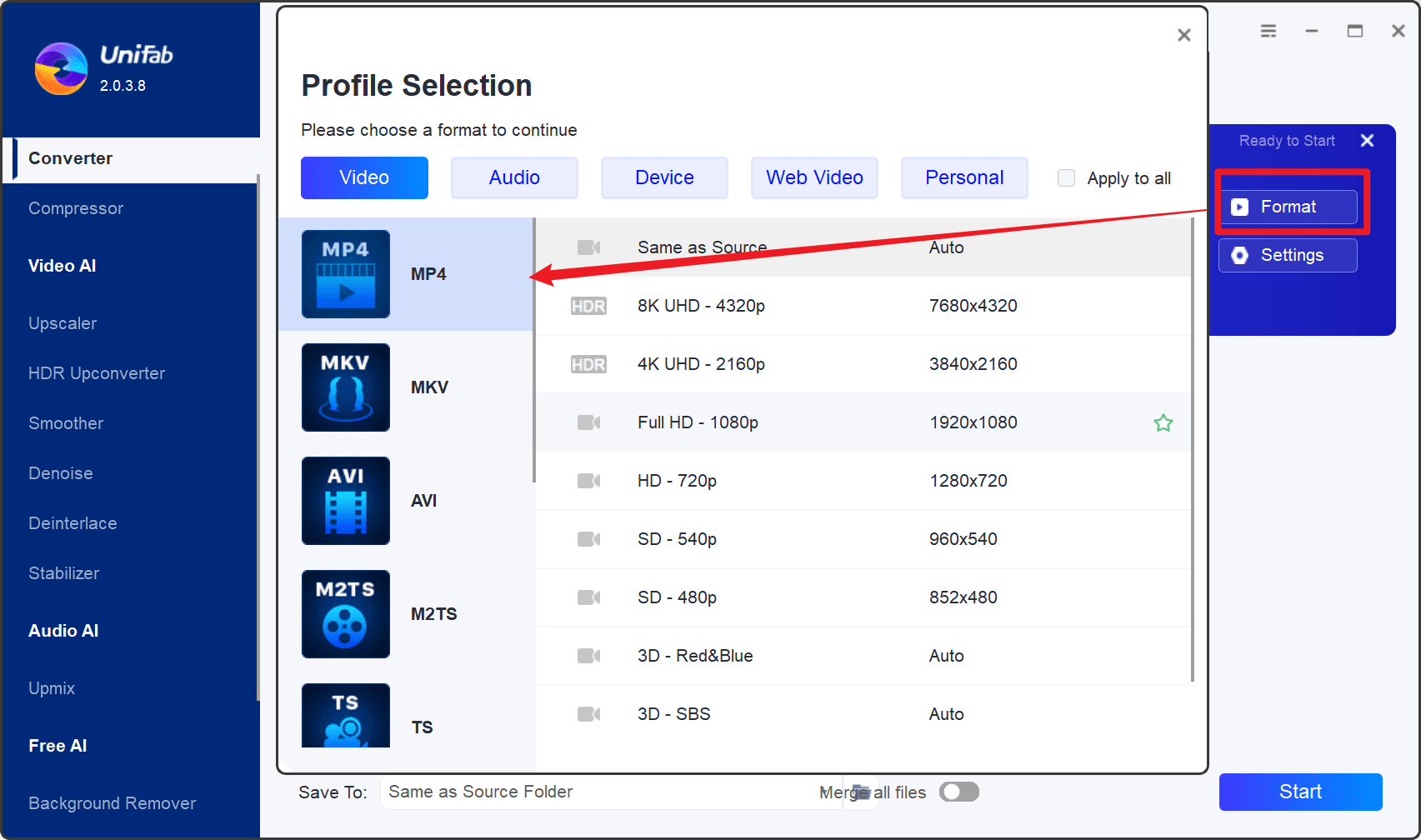 how to convert m4v to mp4-step2