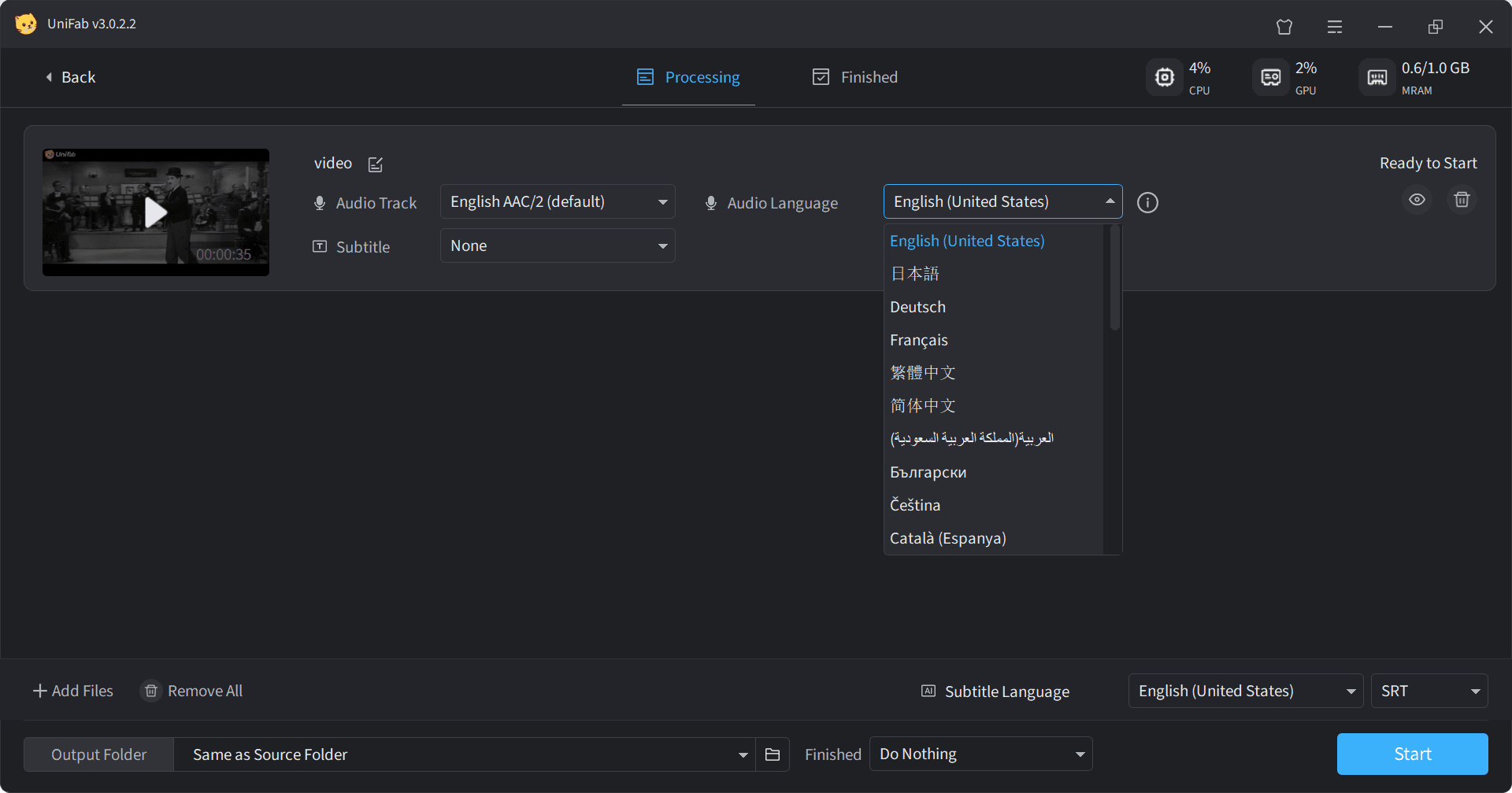 how to add subtitles to a video in UniFab - step2