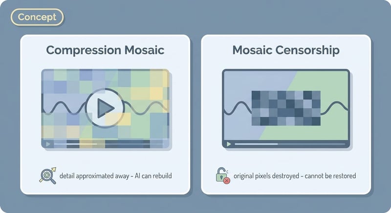 Concept: compression mosaic vs mosaic censorship