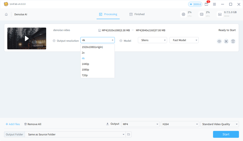 how to denoise video with unifab - Step 2