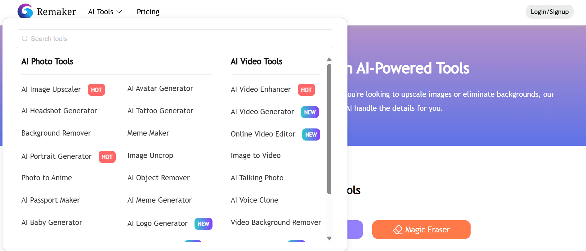 remake ai website screenshot