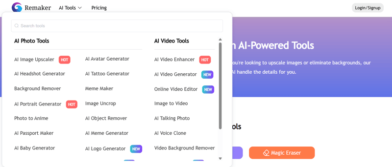 remake ai website screenshot