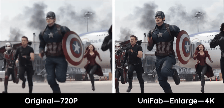 Superheroes 720P vs 4K upscaling comparison