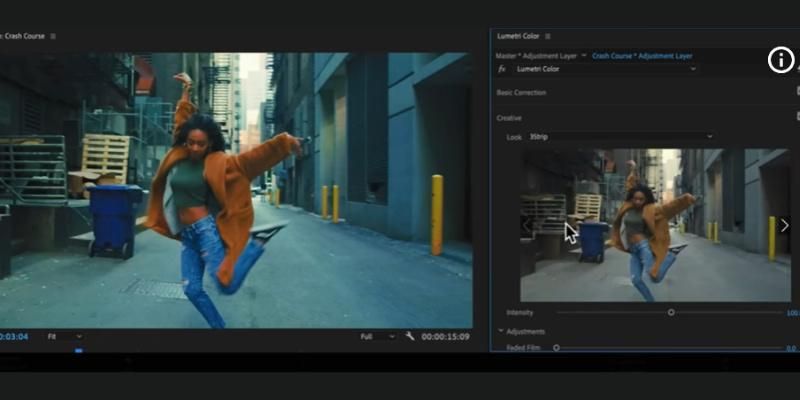 Premiere Pro preview checking detail after Lumetri noise cleanup