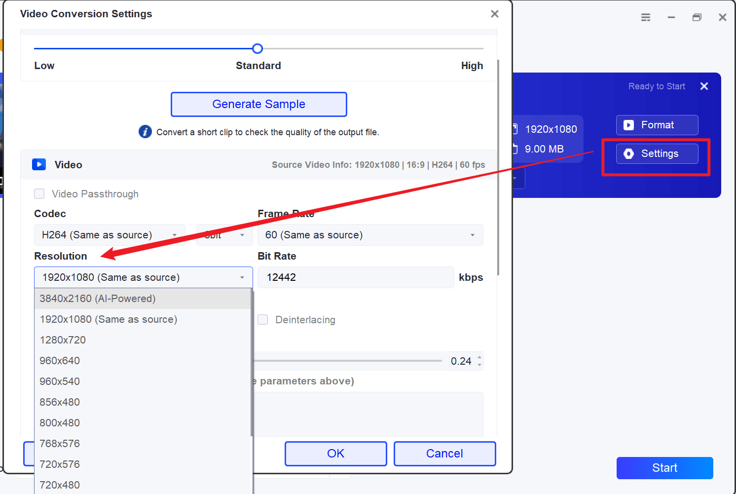 how to change video resolution-step2