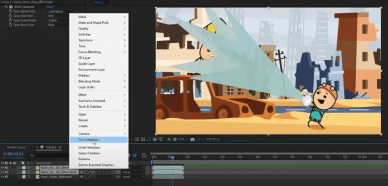 Remove background from video in After Effects - pre-compose