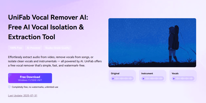 unifab vocal remover website screenshot