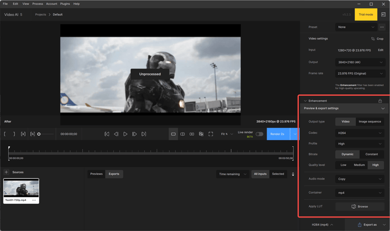 topaz video ai enhancement settings