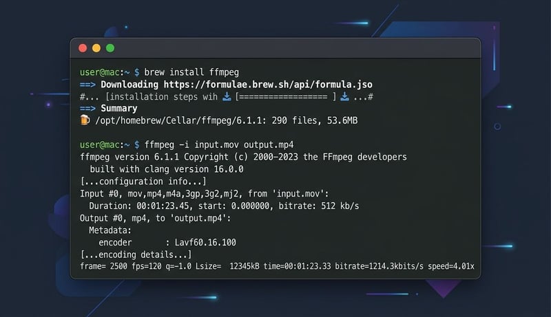 Konzept Homebrew Terminal FFmpeg Installation Mac