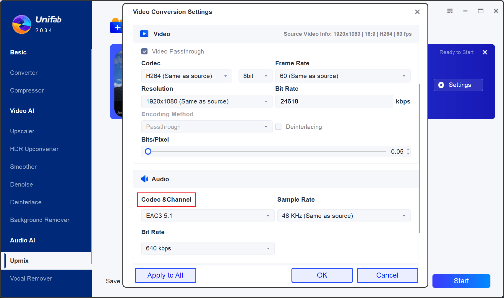 unifab audio upmix interface