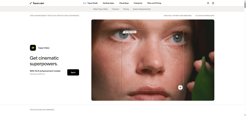 topaz video ai official website screenshot