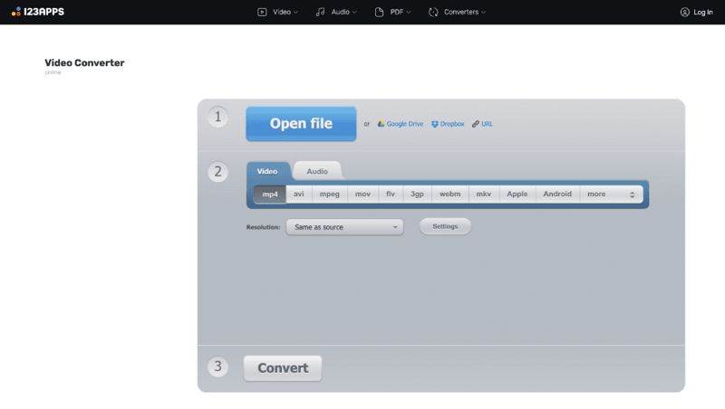 123apps online video format converter