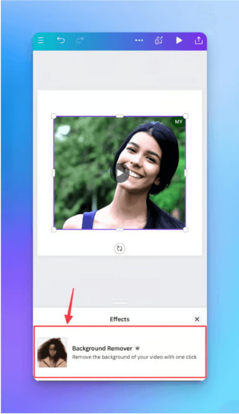 Canva mobile remove video background - select BG remover