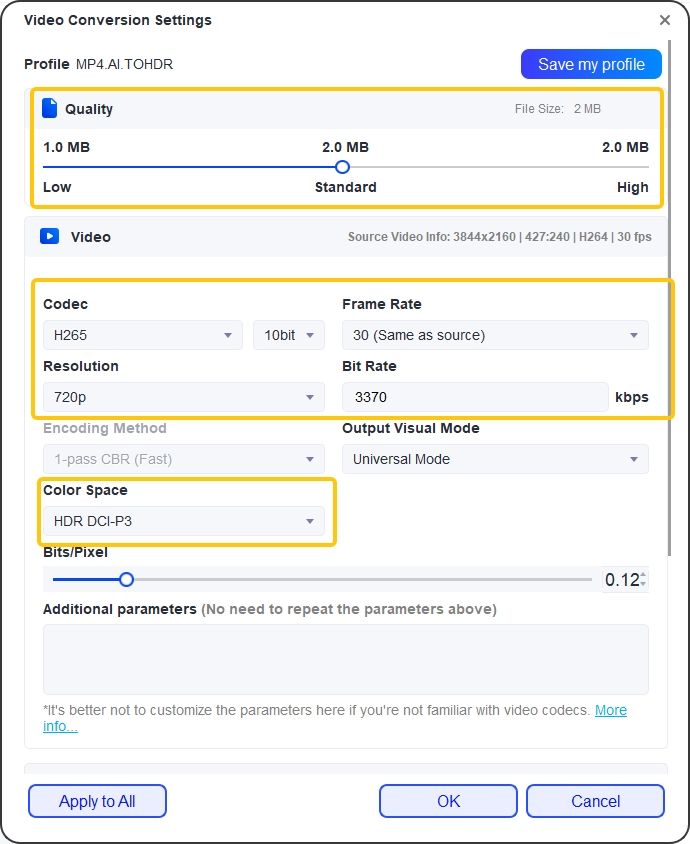 unifab video conversion settings