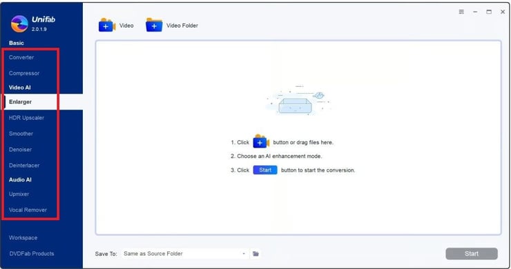 UniFab AIO interface