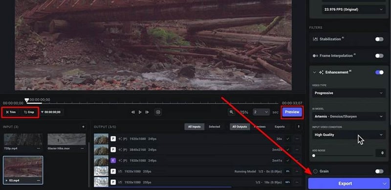 topaz video ai 出力設定を設置